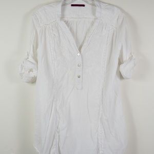 Velvet || Pullover Top with Tab Sleeves; Size P, White